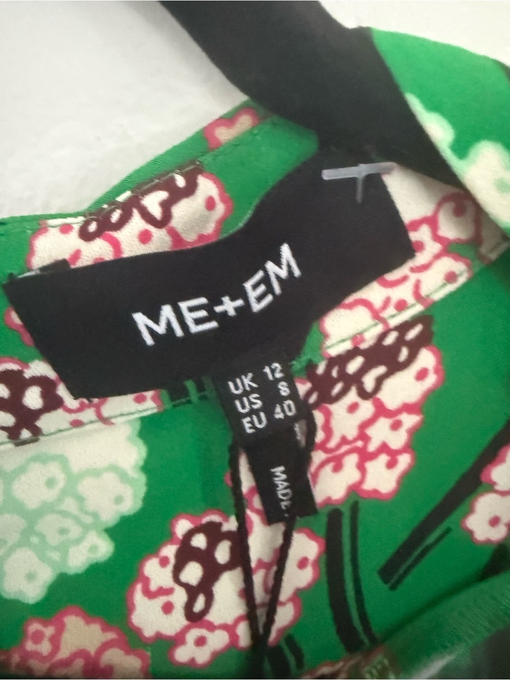 NWT ME+EM Dress Lantana Flower Print Midi Ruched in Green Pink Multi - Picture 9 of 10